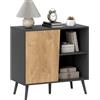 HOMCOM Credenza Buffet con Armadietto e Vano Portaoggetti con Ripiani Regolabili su 3 Livelli, Mobile Moderno con Gambe in Legno di Pino, 80x39x76 cm, Grigio Scuro