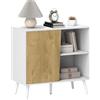 HOMCOM Credenza Buffet con Armadietto e Vano Portaoggetti con Ripiani Regolabili su 3 Livelli, Mobile Moderno con Gambe in Legno di Pino, 80x39x76 cm, Bianco