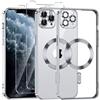 Phoona Cover Placcatura per iPhone 11 Pro 5,8 Pollici, Obiettivo Fotocamera Protezione Completa 2 × Vetro Temperato, MagSafe Ricarica Wireless, Protezione Militare, Argento
