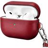 ICARER FAMILY Custodia in pelle per AirPods Pro 2, ICARERFAMILY Premium Custodia protettiva in vera pelle per AirPods Pro 2 Custodia di ricarica con foro (LED visibile) Supporto Caricatore senza fili-Rosso