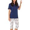 Linclalor Pigiama donna in puro cotone manica corta pantalone pinocchietto art. 74628-54, Blu