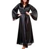 nvtuuer Kimono - Vestaglia da donna, lunga, in tinta unita, con maniche lunghe, in pizzo, per damigella d'onore, in raso, ideale per la notte, estivo, colore puro, Nero , XXXL