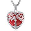 EUDORA Harmony Ball Collana Realizzata in Rame Placcato Argento con Albero della Vita e Rubino per Donne, Ciondolo Albero della Dea Madre con Cristallo a Cuore Rosso Gioiello Regalo per Mamma, 20 + 2