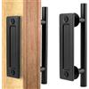 QWORK® Maniglia porta fienile 30 cm, maniglia per porta nera a doppia faccia, maniglia porta universale, per porte scorrevoli