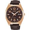Lorus Orologio da uomo con cinturino in pelle oro rosa 42 mm RH972NX9, Marrone