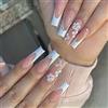 Zosppei Stampa francese bianco sulle unghie - 24 Pezzi fiore unghie finte lungo bara unghie false con strass disegni bastone sulle unghie per le donne ragazze partito Salon