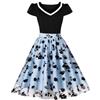 AXOE Donna Abito Vintage Anni 50 con Scollo a Cuore e Tulle Ricamato Vestito Cerimonia Matrimonio, Festa, Eventi Eleganti Azzurro e Nero F02, Taglia 46 (EU 42), L