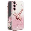 YUEQIAN Cover Glitter per Samsung Galaxy A16 4G / 5G, Ultra Sottile Trasparente Scintillante TPU Antiurto Custodia, Bling Brilla Diamante Fiori Libellula Supporto Donna Case.Rosa