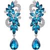 Clearine Orecchini Donna Boemia Cristallo Fiore Matrimonio da sposa Lampadario lacrima Bling Ciondolare Turquoise Colore