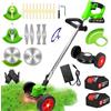 FISIYINDZ Decespugliatore a Batteria, Tagliabordi Elettrico 21V,Tagliaerba a Batteria con 2 2.0Ah Batterie e 4 Tipi di Lame, Ruote Rimovibili, Decespugliatori da Giardino Altezza Regolabile per Prati,Arbusti