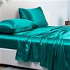 Jemiipee Completo Lenzuola Raso Matrimoniale Tinta Unita 180x200x36 cm - Lenzuola Sotto con Angoli Matrimoniali, Lenzuolo Sopra, 2 Federe - Biancheria da Letto Satin 4 Pezzi - Verde Acqua