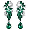 Clearine Orecchini Donna Boemia Cristallo Fiore Matrimonio da sposa Lampadario lacrima Bling Ciondolare Colore smeraldo