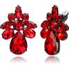 Clearine Clip On Matrimonio Orecchini per Donne Brial Bridesmaid Stunning Goccia Marquise Cut Rhinestone Statement for Prom Party Rosso Colore Nero-fondo