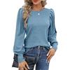 Hotouch Camicetta da Donna con Maniche a Puff e Scollo Rotondo Top Eleganti Maglioni Sottili Casual Comodi Top a Tunica Marrone L