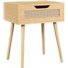 Yaheetech Comodino da Camera da Letto Comodinio con Cassetto in Rattan Comodino da Notte Stile Scandinavo Organizzatore da Letto Moderno Tavolino da Salotto in Legno 48,5 x 41 x 57,5 cm Marrone Chiaro