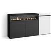 Skraut Home | Credenza, Mobile, Cucina | Madia, mobile ingresso | 150x75x35cm | 3 Porte | Camino elettrico | Stile moderno | Bianco e nero