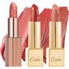 Oulac Nude - Set di 2 rossetti metallici brillanti, finitura metallica opaca, formula altamente pigmentata e idratante, delicata e senza granelli, vegana