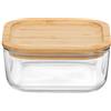 Bormioli Rocco 10x10 cm - Frigoverre Bamboo Contenitore Per Alimenti Quadrato In Vetro Con Tappo Bambù