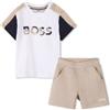 BOSS per ragazzo. J52120 Completo di pantaloncini e maglietta bianchi e marroni [3241613], Bianco, Casual, Giallo, Cotone, Manica corta, mod