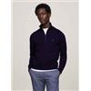Tommy Hilfiger per uomo. [MW0MW25352] Maglione blu scuro con zip finta del 1985, Casual, Cotone biologico, Sostenibile, Navy