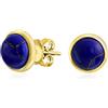 Bling Jewelry Orecchini a bottone rotondi a cupola con castone in lapislazzuli blu sintetico semplice per donne, placcati in oro 14K, argento sterling .925.