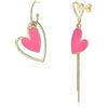 EVER FAITH - Orecchini asimmetrici a forma di cuore, pendenti uno diverso dall'altro, colore rosa e oro, Cristallo