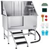 VEVOR Stazione di Lavaggio per Cani in Acciaio Inox, Vasca per Toelettatura per Animali Domestici di Grandi, Medie e Piccole Dimensioni da 127 cm con Scale, Pannello Filtro per Acqua, Porta Sinistra