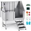 VEVOR Stazione di Lavaggio per Cani in Acciaio Inox, Vasca per Toelettatura per Animali Domestici di Grandi, Medie e Piccole Dimensioni da 127 cm con Scale, Pannello Filtro per Acqua, Porta Destra