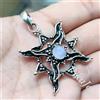 Fatto a mano Pietra di luna rotonda pietra preziosa argento sterling 925 ciondolo stella c...