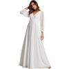 Ever-Pretty Abito Lungo Donna Manica Lunga Scollo A V Abito Cerimonia Donna Bianco 40