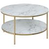 AC Design Furniture Antje Tavolo da Caffè Rotondo con 1 Ripiano in Vetro con Aspetto di Marmo Bianco con Gambe Metallo di Colore Oro, L: 80 x P: 80 x A: 45 cm, 1 pezzo