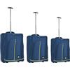 PROVITERA Set 3 Valigie Morbide Resistenti, Bagaglio a Mano con Rivestimento Morbido e Maniglia Telescopica, Valigia Trolley Resistente da Viaggio Morbida con Ruote Coveri Viale Morin (Blu e Verde)