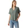 VERO MODA Top da Donna Stile Casual con Scollo a V e Polsini arrotolati, Camicia a Maniche Corte, Colore:Verde-2, Taglia:L