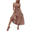 Adhdyuud Vestito lungo da donna sexy montato sul collo abito da festa ufficio fasce stampa abiti casual da spiaggia, Rosso, M