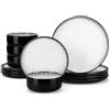 vancasso PLAYA - Set di piatti e ciotole, 12 pezzi, in gres, set di stoviglie da cucina moderno, servizio per 4 persone, lavabile in lavastoviglie e adatto al microonde, bianco latte