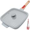 RANX INGST Bistecchiera 26 x 24 cm, Padella Griglia con Coperchio, Pietra Quadrata con Maniglia Rimovibile, Blu