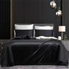 Gezu Copripiumino in raso nero, bianco, tinta unita, double face, 200 x 200 cm, set da letto matrimoniale, raso di seta, liscio, biancheria da letto con 2 federe 65 x 65 cm, con cerniera