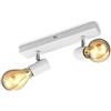 B.K.Licht Lampada da soffitto con 2 faretti orientabili, adatta per 2 lampadine E27 non incluse max 60W, metallo bianco, plafoniera per cucina, lampadario stile industriale