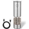 BillyBath Macina pepe e sale elettrico, 95ml macina sale pepe USB ricaricabile, macina spezie con macinino in ceramica regolabile, Acciaio inox, con finestra di visualizzazione
