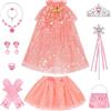 TOSZOLY Vestito Principessa Bambina, Mantello Principessa per Bambine con Colorata Gonna Tutù, Corona, Costumi da Principessa in Tulle, Set di Mantelli da Principessa per Halloween Festa (Rosa)