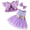 AIEOE Vestito Bambina Elegante Scollo Tondo Floreale Abito Battesimo 2 Pezzi Tulle+Cardigan Rosso 6-9 Mesi