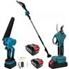 DE ROSA SHOP Forbice da Potatura a Batteria, Motosega a Batteria 6 Pollici incluso, + Asta Telescopica 128-248cm, Kit 3 in 1, Cesoie Elettriche per Potatura Giardino Rami Arbusti Vigneto DE ROSA SHOP