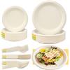 Huanmin 250 Pcs Set Carta & Posate, Piatti Biodegradabili/Compostabili Usa e Getta, Include 100 Piatti, 50 Forchette, 50 Coltelli e 50 Cucchiai, Perfetti per Picnic Barbecue