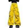 Generic Pantaloni cargo a gamba larga estetici da ragazza multi tasche a vita alta pantaloni da scuola larghi per bambini pantaloni da scuola elasticizzati pantaloni hip hop alla moda streetwear, Giallo, 9-10