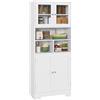 HOMCOM Credenza Cucina con 2 Armadietto, 3 Vani Aperti, Mobile Dispensa Stretto con Ante in Vetro e Ripiani Regolabili, per Soggiorno, Sala da Pranzo, 60x30x145.5 cm, Bianco
