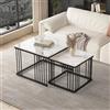 Moimhear Set di 2 tavolini, 60 x 60 x 45 cm + 45 x 45 x 40 cm, effetto marmo lucido, piedini regolabili in altezza, tavolino combinato lucido
