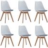 BenyLed - Set di 6 sedie da sala da pranzo scandinave, moderne sedie da cucina con cuscino in tessuto, sedie supplementari in lino con gambe in faggio, colore: bianco