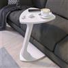 sugodesign Tavolino rotondo da salotto effetto legno di noce, con ruote, a forma di C, elegante, ideale come piano d'appoggio per divano e poltrona (Bianco)