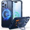 CUTELFON Custodia O3 Mag-Stand per iPhone 14 Pro Max con Supporto a 360°,[Compatibile con MagSafe][Eccezionalmente Delicata Sulla Pelle] Sottile Eopaca Magnetica Traslucida 6,7, Blu Opaco