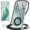 Coiwxmoi Cover per Honor Magic 5 Lite 5G con Cordino 6,67,Trasparente Custodia con Laccio Tracolla Corda Catena Cinghia,Ultra Morbido Silicone TPU Antiurto Case, Nero